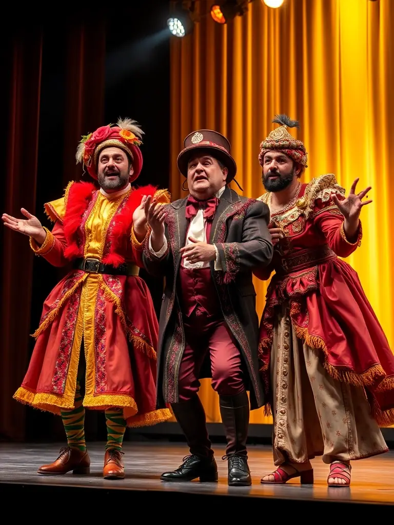 A picture showcasing a theatrical performance, with actors on stage in colorful costumes, engaging the audience with their storytelling.