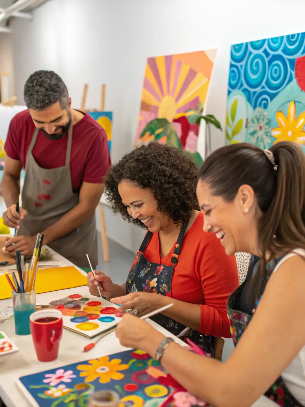 A group of participants engaged in a cultural workshop organized by ANACROUSE, showing them actively involved in learning a traditional art form or craft.